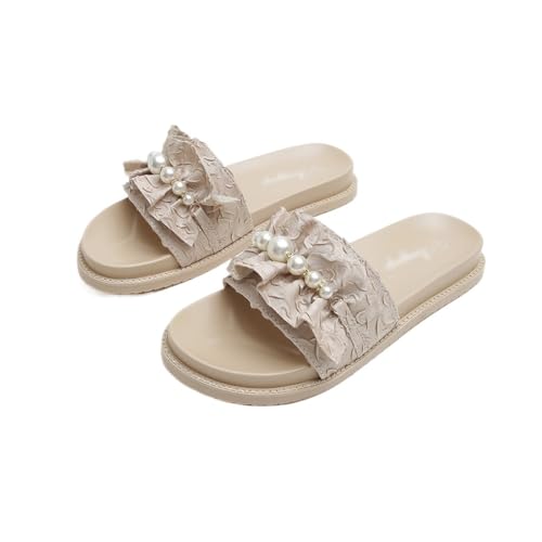 Wearing Versatile Sandals for External Wear Oversized Beach Slippers Thick Soled Pearl Slippers(36)