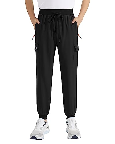 Dizoboee Boys Cargo Jogger Pants, Kids Hiking Pants Lightweight Quick Dry Joggers Active Pants, Black, S #TOP4
