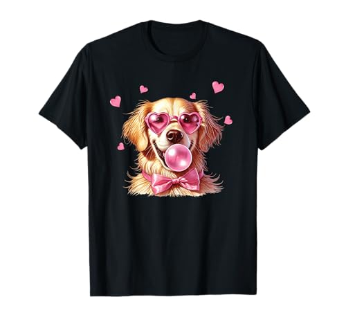 Golden Retriever Valentine Dog Heart Gafas de sol Bubble Gum Camiseta