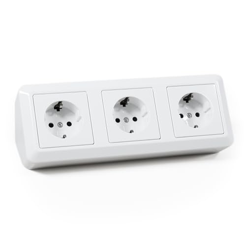 McPower Steckdosenblock Unterbausteckdosen | Cup | 3X Steckdose, 250V~ / 16A, weiß, poliert für Eckmontage, Unterbau Ecksteckdosen