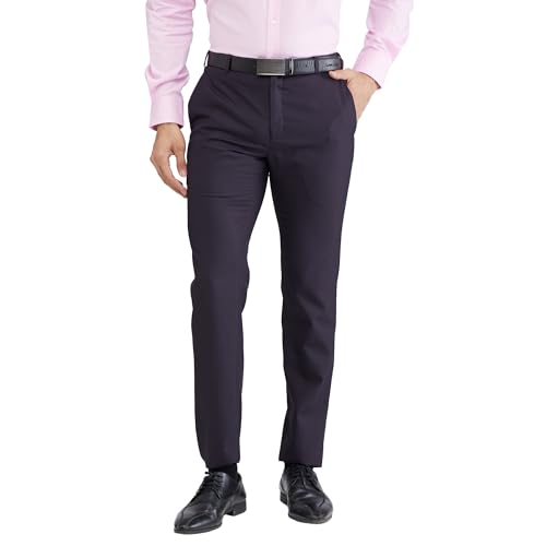 Image of Raymond Men Slim Fit Structure Pattern Polyester Blend Flat Front Formal Trouser