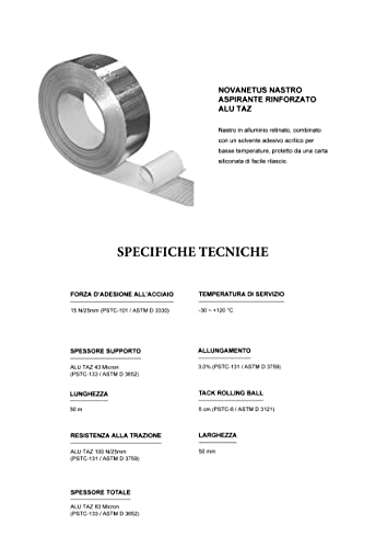 NOVANETUS ALU TAZ Netzverstärkt Aluminium Klebeband, Aluband, Aluminiumband 50mm x 50m für Lüftungs- und Klimaanlagen, Verstärktes Selbstklebeband, Dichtband, Isolieren