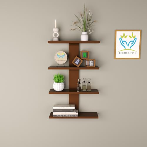 Image of Wooden Wall Mounted Floating Rack Shelves Book Stand Display Hanging Shelf Living Room Bedroom Storage Home Office for Decoration Showcase (Brown)