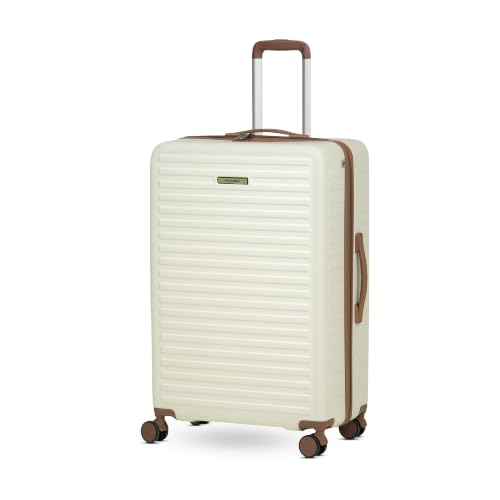 Image of Assembly Stark 28 Inch Large Check-in Trolley Bag Hard Shell Polycarbonate Suitcase with TSA Lock 8 Spinner Wheels Moon White