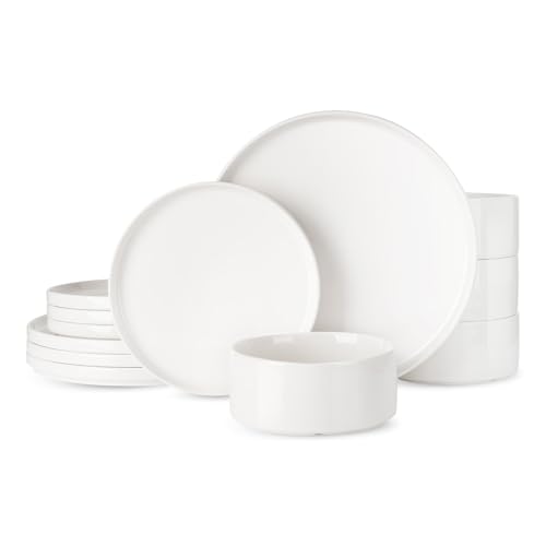 Famiware Porcelain Dinnerware Set, 12-Piece Modern Plate and Bowl...