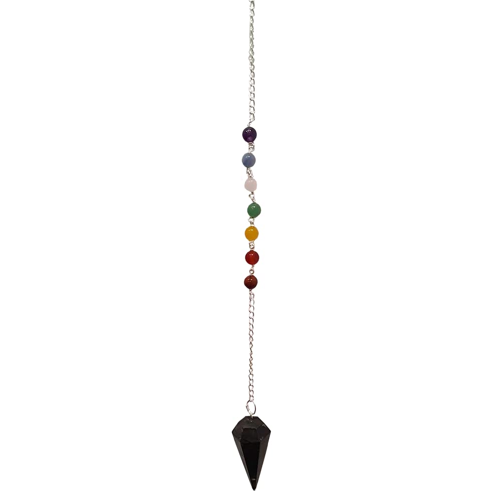 Vie Black Tourmaline Naturals Pendulum With 7 Chakra Beaded Chain, One