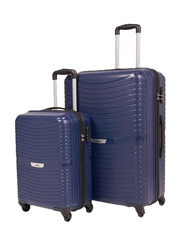 Image of ZOUK Zoya Hardcase Trolley Bag Set of 2 (Cabin 57cm & Large 77cm) Lightweight PP Suitcase |Silent Spinner Wheels, Telescopic Handle & Combination Lock | Travelling Luggage for Men & Women, NavyBlue