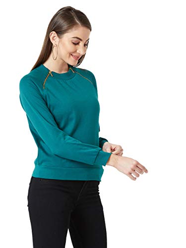 Image of Miss Chase Women's Turquoise Solid Cotton Sweatshirt