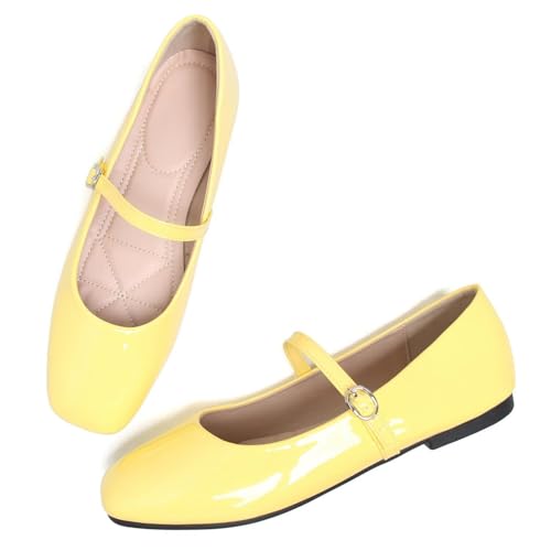 Hee grand Patent Leather Mary Jane Flats for Women Dressy Comfortable Square Toe Ankle Strap Ballet Flats Lightweight3