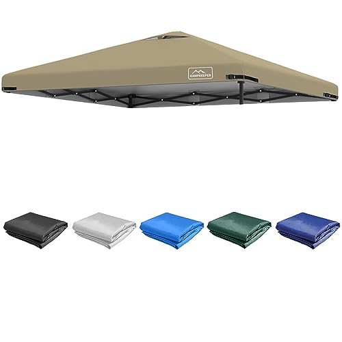 KAMPKEEPER-10x10-Replacement-Top-Pop-Up-Canopy-Tent-Top-Cover-Roof-with-Air-Vent-and-Adjustable-Elastic-Strap-Polyester-UV-Waterproof-for-Outdoor-Garden-Patio-Pavilion-Sun-ShadeTop-Only-Khaki KAMPKEEPER 10×10 Replacement Top Pop Up Canopy Tent Top Cover Roof with Air Vent and Adjustable Elastic Strap Polyester UV Waterproof for Outdoor Garden Patio Pavilion Sun ShadeTop Only Khaki
