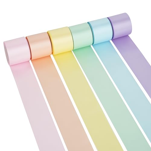 DINDOSAL Surtido de cintas pastel - Cinta de satén doble cara 1.5 pulgadas, 6 rollos, 30 yardas para guirnaldas, manualidades, cumpleaños, bodas, Pascua, Navidad