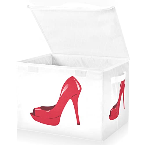 Oyihfvs High Heels Red Girls Foldable Cube Storage Basket Collapsible Fabric with Lidded Sturdy Handles Organizer Box for Home Bedroom 16.5 x 12.6 x 11.8 in