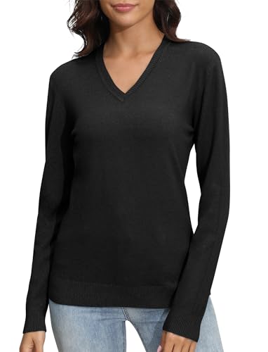 Image of EXCHIC Women's Long Sleeve V-Neck Casual Sweaters Fall Classic Soft Knit Top 2026 Fit Basic Pullover Tops