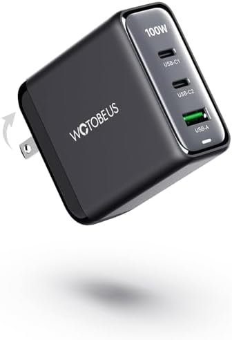 WOTOBEUS USB C GaN3 Wall Charger Block - ETL, 3 Independent Ports, PD 100W & PPS 45W Super Fast Charging, Type-C Laptops Power Adapter, Fit for MacBook iPad iPhone 16/15 Galaxy S25/S24 Pixel Motorola