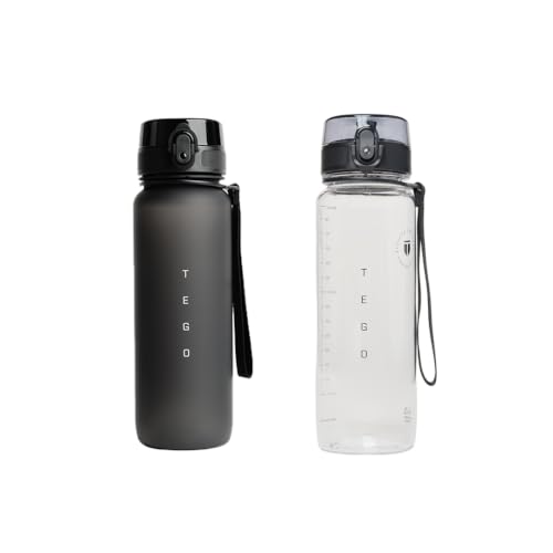 Image of TEGO Rise Tritan Water Bottle | 800ml Secure Flip Lock Lid | BPA-Free, Durable & Impact-Resistant | Wrist Strap for Easy Carry | Hydration Tracker | Gym, Office, Travel Water Bottle- Pack of 2