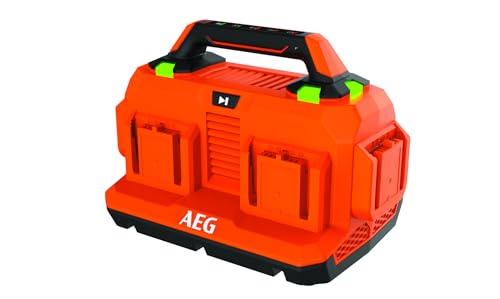 AEG - Chargeur 18V, 6 ports, tension secteur 220-240V, pour batteries 18V de 1,5 à 9,0 Ah, mode charge en séquentiel.