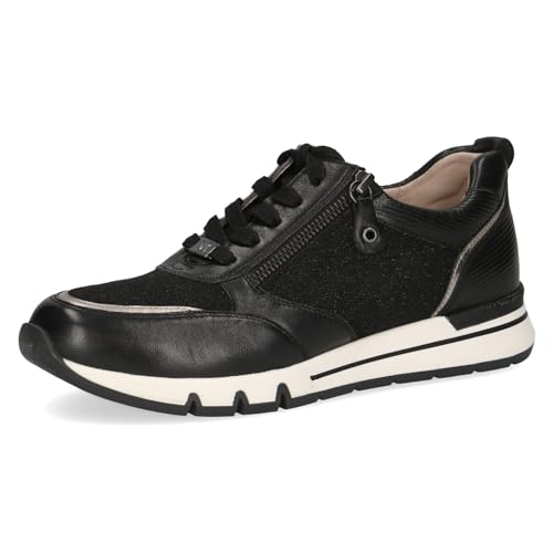 CAPRICE Comfort Damen Sneaker flach mit Reißverschluss Elegant, Schwarz (Black Comb), 36 EU