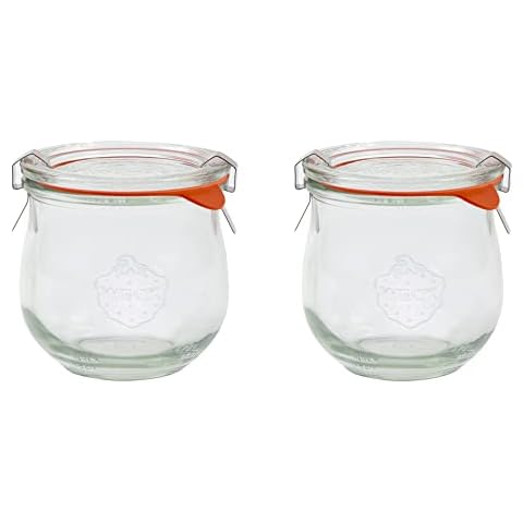 EcoBaker X2 WECK 746 370ml Tulip Storage Jar Including Glass Lid, Seal & Clamps for Sourdough, Preserving, Canning, Yoghurt, Kimchi, Jam Cover