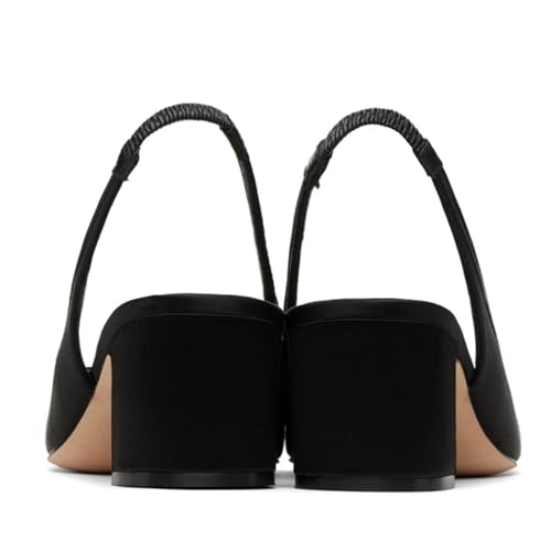 Agodor Slingback Heels for Women Ruched Satin Ballet Mary Jane Shoes with Bow Square Toe Ballerina Pumps Low Chunky Block Heels Elastic Rear Strap Comfortable Dress Ballet Shoes4