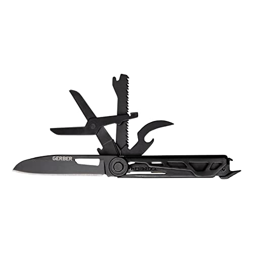 Gerber Taschenmesser mit 7 Funktionen, Multitool mit glatter Klinge, Mit Schere und Säge, ArmBar Scout, Schwarz/Grün, Edelstahl/Aluminium, 1064404