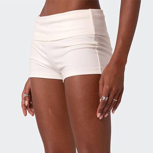Image of Women Low Waist Lounge Shorts Fold Over Skinny Pajamas Shorts Summer Casual Pj Bottom Sleep Shorts
