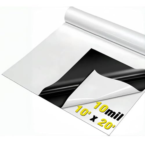 10Mil Vapor Barrier for Crawl Space, GENNIZZ 10FT x 20FT 10Mil Reinforced Plastic Sheeting, Heavy Duty Drop Cloth Moisture Barrier Underlayment (Black & White Panda Film)