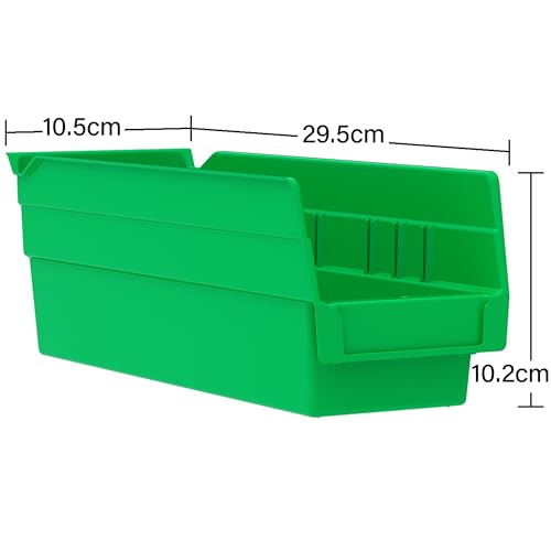 Akro-Mils 30120 Plastic Shelf Bins, Heavy Duty Storage Bins for Garage, Closet, and Drawer Organization, 30.48 cm x 10.16 cm x 10.16 cm, Red, 24-Pack