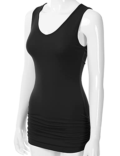 EIMIN Women's V-Neck Cami Sleeveless Stretch Comfy Shirring Tank Top (S-3XL)2