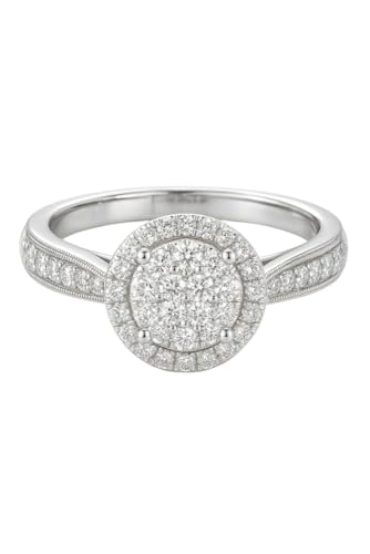Vintage-Inspired Halo Diamond Ring, 0.40 CT Natural Diamonds, 10K White Gold, Round Brilliant Cut