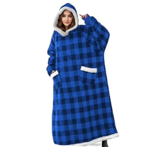 Nvatorfox 5FT Oversized Wearable Blanket Hoodie Flannel Sherpa Fleece Warm Cozy Christmas Wrap Throw Gifts for Adult (Black Blue) - image 1