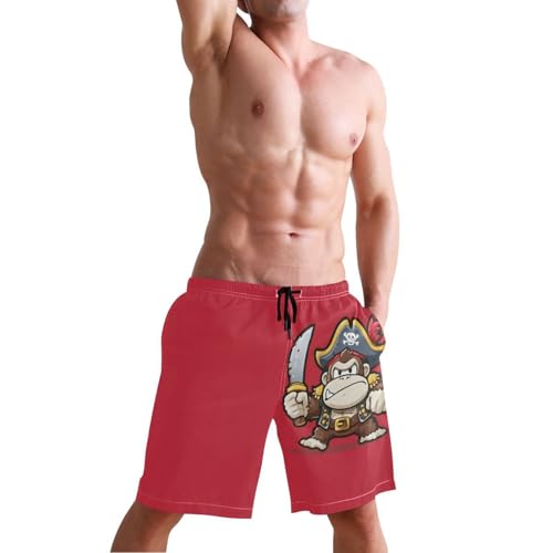 Men's Swim Trunks Pirate Gorilla Print, Quick Dry Beach Board Shorts with Lining-S4