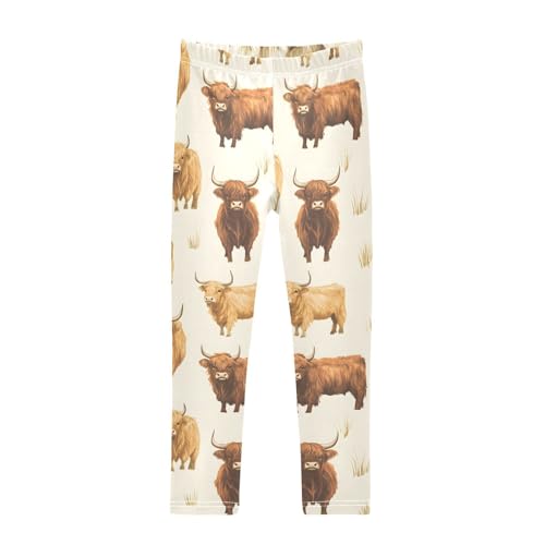 ALAZA Girls' Leggings Children's Yoga Pants Skinny Printed Dance Highland Cow Bison Comfortable 4T