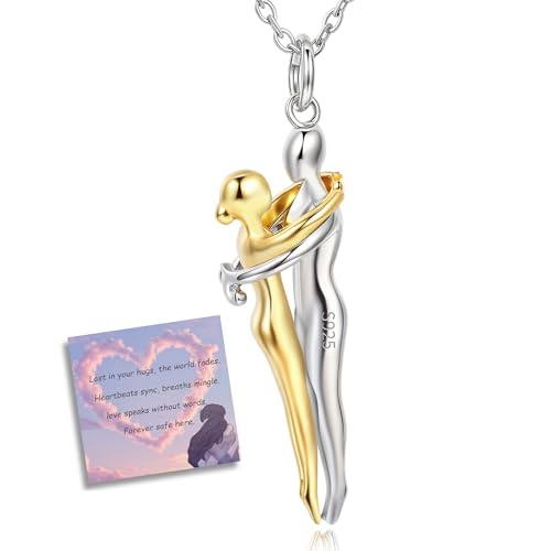Step Forward Hug Necklace for Women Wife Girlfriend 925 Sterling Silver Hugging Necklace Couples Jewelry for Man and Woman