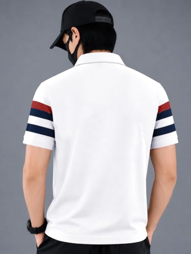 Image of Noble Monk Men's Striped Polo Neck Half Sleeve Casual T-Shirt with Regular Fit