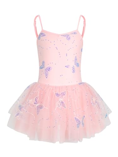 Hidany Girls Ballet Leotards Tutu Dress Dance Costume Kids Spaghetti Strap Butterfly Dance Tutu Unitard (4-5T XY014-Pink)