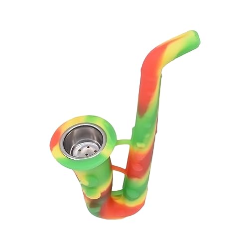 Image of Kookee Silicone Unbreakable Saxophone Smoking Pipe, Tobacco Pipes with Steel Bowl, Red and Green