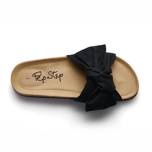PepStep Slide Sandals for Women or Ladies Dressy Summer Casual, Cute Bow Tie Knot On Top Strap, Comfy Slip On Cork Foot Bed3