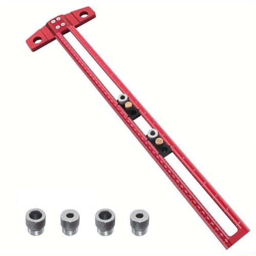 Oniissy T-Square Woodworking Scriber Ruler 300mm 500mm Aluminum Alloy Marking Gauge with Drill Sleeves for Cabinet Furniture Layout Measuring Tool(500MM)