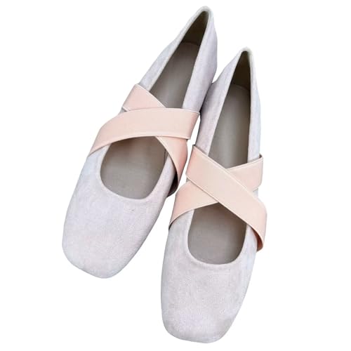 TN TANGNEST Women's Mary Jane Flat Shoes Retro Square Toe Ballet Flats Comfortable Cross Strap Flats