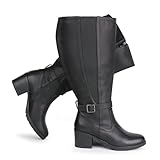Chicblooms Bottes pour femme avec mollet extra large, empiècement extensible, fermeture éclair latérale, hauteur genoux, talon bloc, Noir , 38.5 EU