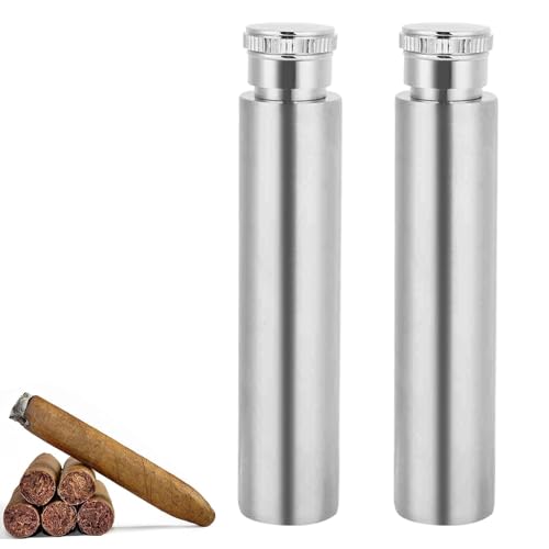 2pz Fiaschetta Tascabile, 2 in 1 Mini Fiaschetta Portatile in Acciaio Inox Per Liquori Whisky, Tubo Portasigari Portasigari Uomo Metallo Da Viaggio Tubo Porta Sigaro