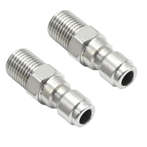 Image of QIHAWN 2 Pack 1/4 Inch BSP Male Pressure Washer Adapter, Stainless Steel Quick Connect Coupler Socket Plug, 5000 PSI Fitting for Pressure Washer Outlet, Spray Lance & Hoses