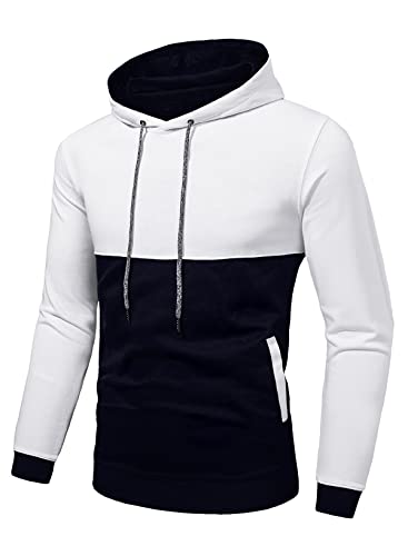 Meilicloth Sudaderas Hombres con Capucha Patchwork Algodón de Manga Larga Blanca Negra L Cover