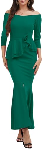 Image of Women's Elegant Formal Mermaid Maxi Dress Off Shoulder Long Sleeve Wedding Split Evening Gown Prom Cocktail Party Dresses