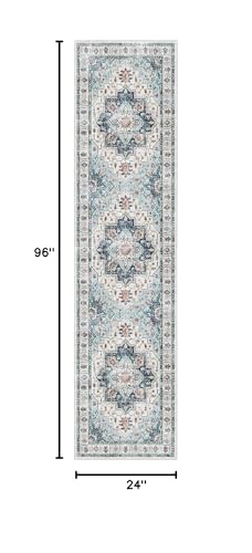 Madane Runner Rug 2x8, Washable Hallway Runner Rugs, Non-Slip Low-Pile Soft Kitchen Rug Runner Laundry Room Rug, Vintage Throw Entry Foyer Mat for Entrance Living Room (Blue, 2 x 8)