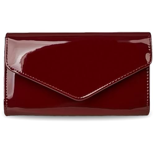 YAPAIOU Leather Envelope Evening Bag for Women Patent PU Clutch Purse for Formal Wedding Party Cocktail Prom Burgundy