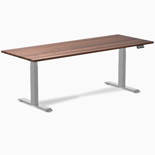 Image of Desky Dual Hardwood Sit Stand Desk - 80x30 Electric Standing Desk - Dual Motor, 3 Stage Adjustable Height Desk - Solid Wood Standing Desk - Whole-Piece Top in Walnut Wood