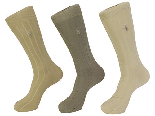 Polo Ralph Lauren mens socks Dress Mercerized Rib Cotton khaki asst. 3pairs