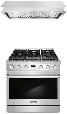 Cosmo 2-Pc Kitchen Appliance Packages, 36" Gas Range 6.0 cu ft Oven and 36" Under Cabinet Range Hood