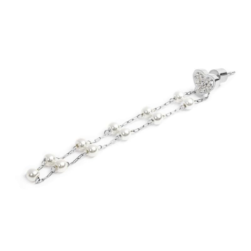 Mono boucle d'oreille femme en acier inoxydable avec chaîne perles et cœur en cristal Marlù
